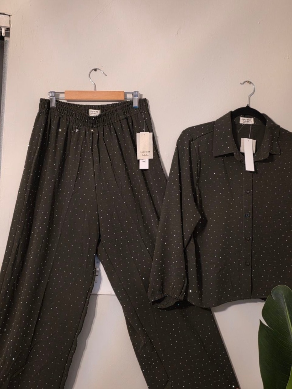 2-Piece Olive Green Printed Pants Set